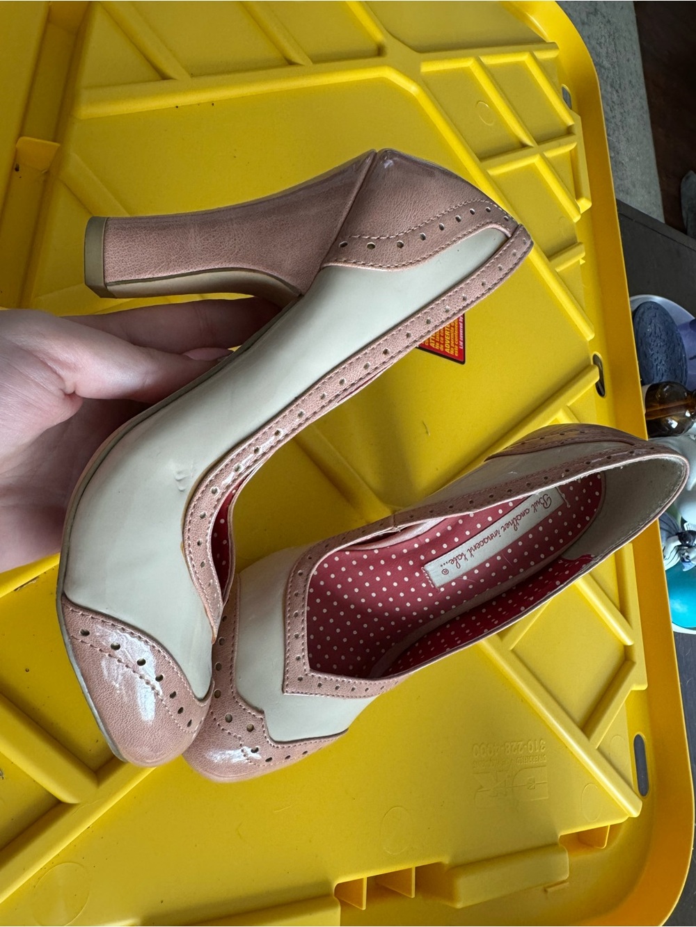 Vintage Inspired Two-Tone Cream and Rose Heeled Brogues
